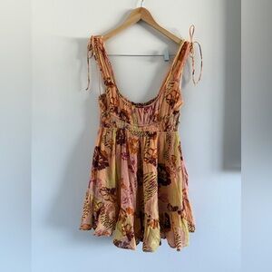 Free People Floral Mini Dress | Orange & Purple | Tie Strap Flowy Dress